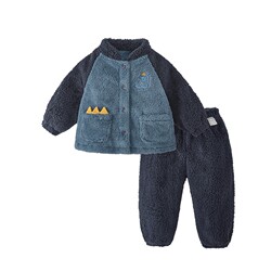 [Antibacterial Far Infrared] Children's Home Clothes Autumn and Winter Girls Plus Velvet Two-piece Autumn Clothes Boys Clothes Baby Pajamas