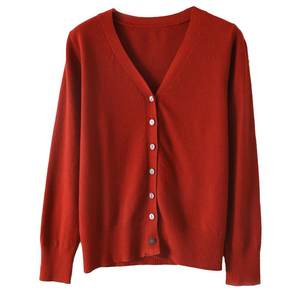 New wool cardigan jacket women's knitted bottoming sweater V-neck 2025 spring cashmere outer short sweater for women