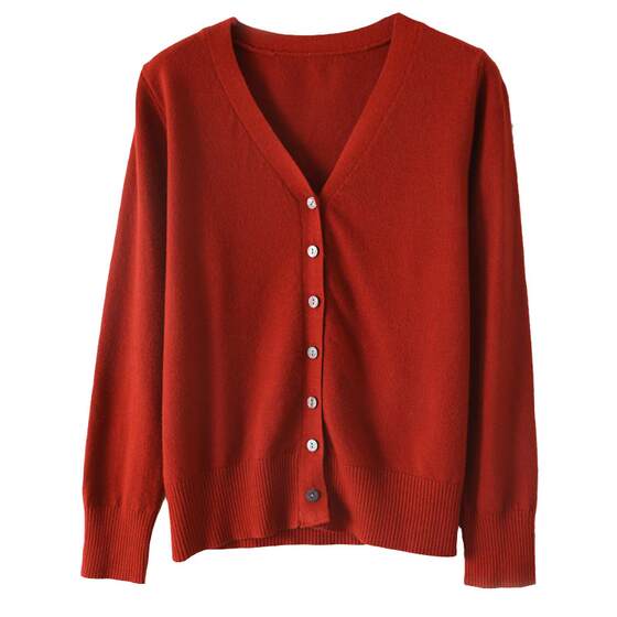 New wool cardigan jacket women's knitted bottoming sweater V-neck 2025 spring cashmere outer short sweater for women