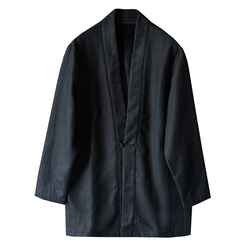 Autumn And Winter Cotton, Linen And Velvet Hanfu Men's Taoist Robe Cardigan Chinese Trendy Men's Casual Loose Retro Jacket Chinese Style