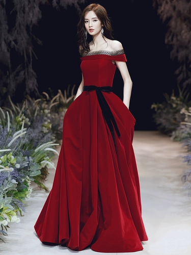 Бархатное длинное элегантное вечернее платье для невесты, 2023, открытые плечи