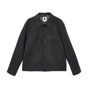 
Lingzhi Jack Jones men's autumn and winter woolen coat solid color pure wool shoulder lapel multi-pocket coat