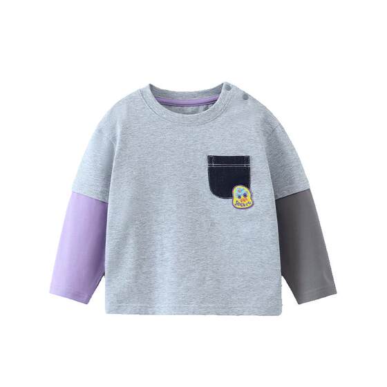
[7A antibacterial] Qi Qi Xiong boys' T-shirt spring and autumn baby fake two-piece long-sleeved T-shirt base shirt top 2026 new style