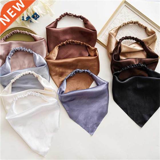 Ruoshui Solid Satin Bandanas For Woman Girls Triangle Head S