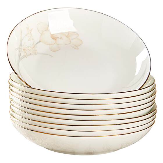 Bone porcelain plate vegetable disk household new high -level sense light luxury tableware rice plate microwave dedicated ceramic dishes set
