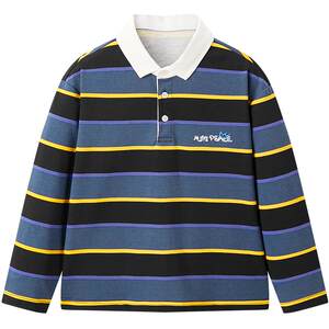 
MINIPEACE PEACEBIRD Children's Clothing Boys Striped POLO Shirt Children's Long Sleeve Lapel T-Shirt Spring and Autumn College Internal Match