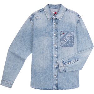 
Tommy autumn and winter men's and women's pure cotton American retro vacation paisley print patch pocket ripped denim shirt jacket
