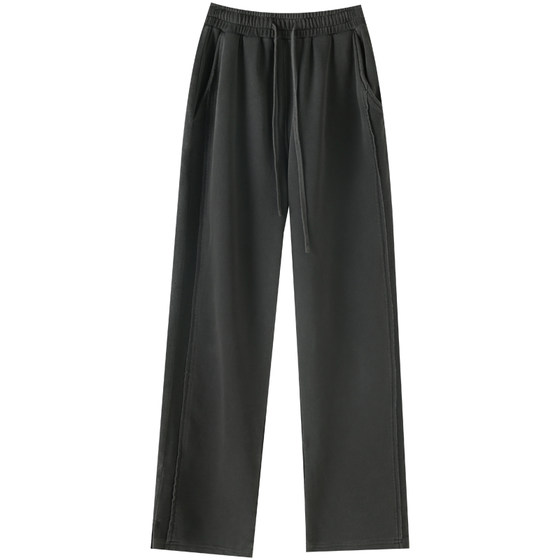 
Dark gray slit wide-leg sports pants for women in spring and autumn small high-waist American casual straight loose floor sleeves