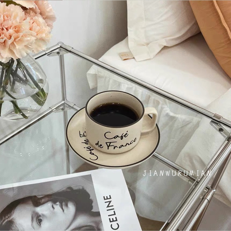 Korean ins style retro letter cup plate afternoon tea coffee cup high-end exquisite set latte Cup Home cup (1627207:18462929182:Color classification:French coffee cup + dish)