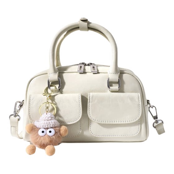 Abelly 2026 new cowhide Boston bag women's commuter shoulder bag bowling bag handbag high-end