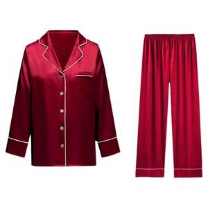 
Gifts for the year of birth, silk pajamas for men and women, home clothes, newlywed red mulberry silk home clothes, long-sleeved two-piece set