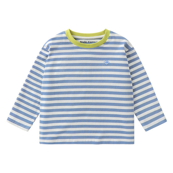 
Right European boys' spring and autumn cotton T-shirt long-sleeved children's striped casual round neck bottoming shirt pattern baby spring top