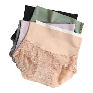 
High waist belly-tight panties for women in summer new thin lace pure cotton crotch small belly ice silk markless shorts