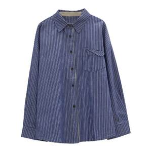 
Nuochu pregnant women's outfit contrasting sleeves blue casual striped shirt women's niche loose shirt temperament long-sleeved top