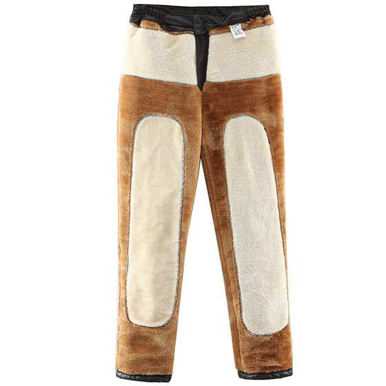 Furmore integrated in winter and old age plus velvet men's leather pants loose straight cycling locomotive wind and rainproof work pants