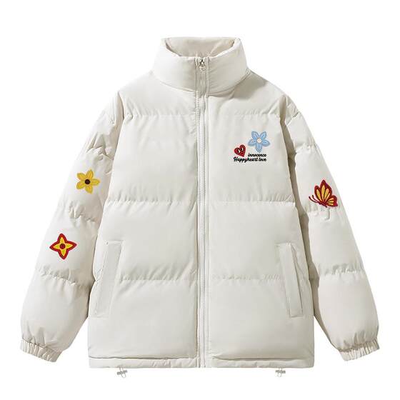 
Charles Heart Butterfly Flower Cotton Coat New Winter Trendy Brand Thickened Warm Couple Bread Cotton Coat Jacket for Men