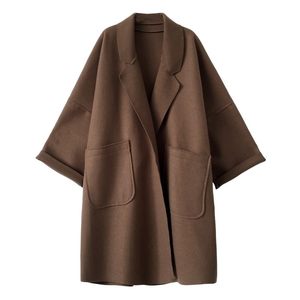 
Fat mm large size woolen coat for women 2025 new autumn and winter loose mid-length woolen coat hooded cloak windbreaker