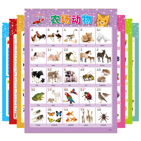 
Baby Early Education Enlightenment Education Silent Slip Chart Children's Fruit Vegetables Animal Digital Non-Voice Cognitive Wall Stickers