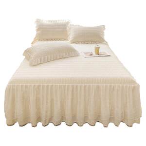 
Solid color Class A thickened milk velvet quilted fitted sheet bed skirt style two-in-one single-piece bed cover with lace edge bed cover