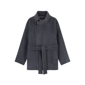 
MULVAN premium gray stand-collar woolen coat, feminine, warm, short silhouette coat