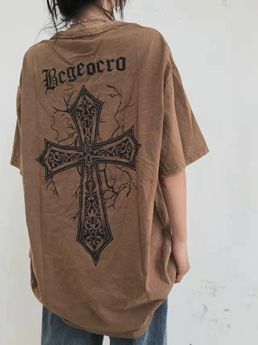 Tide, ретро коричневая летняя сексуальная футболка, в американском стиле, свободный крой