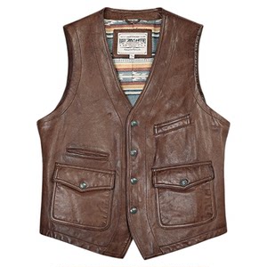 
MCS men's clothing originated from Marlboro's new American retro tight V-neck sheep leather four-bag leather vest
