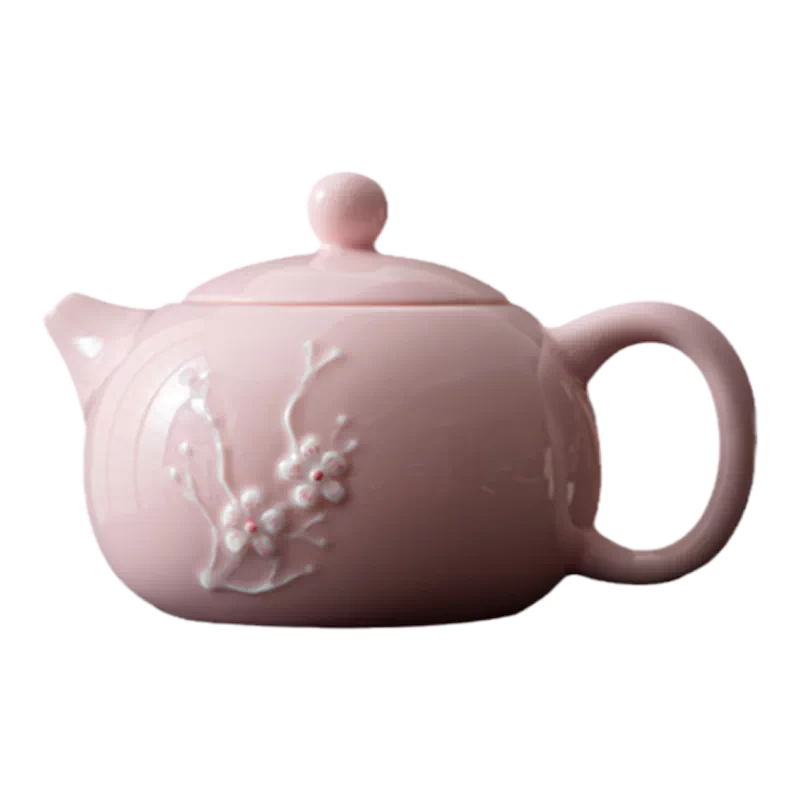 陶瓷茶壶单壶侧把壶浮雕轻奢泡茶器功夫茶具家用粉色泡茶壶西施壶 