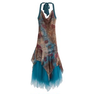 
AZure Gentle Style Retro Printed Suspender Dress French Style Slim 16 Meter Mesh Halter Neck Long Dress Summer