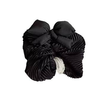 
Organ pleated black cotton three-dimensional bow hair tie for women