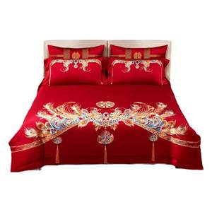 
Mercury Home Textile 60 Long-Long Cotton Wedding Multi-Piece Set of Tribute Satin New Chinese Embroidery Quilt Cover Bedding Sheet Wedding Set