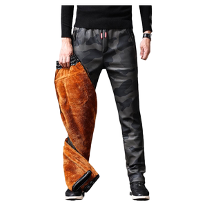 Camouflage leather pants men's slim tight winter men's small feet society guy Motorcycle riding plus velvet thick pants