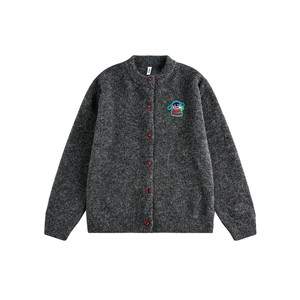 
19otiwtt retro embroidery high-end cardigan sweater men's lazy style gray couple casual sweater jacket