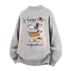 
Charles Heart New Year Red Round Neck Sweater for Men and Women Spring and Autumn Tops Couple Winter Bottoming Shirt Trendy