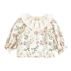 Youge Young Song Children's French Lapel Top T-shirt Girls Cute Loose Flower Bud Pants Quiet Forest Suit