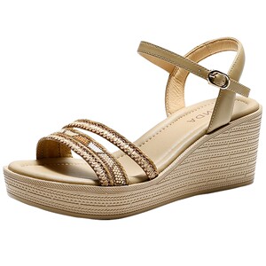 
Senda Fashion Sandals Women's Shoes 26 Summer New Shopping Mall Sheepskin Wedge Thick-Soled Outer Sandals XZC01