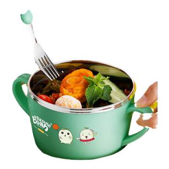 Children's bowl, anti-fall, anti-scald, double-eared, stainless steel with handle