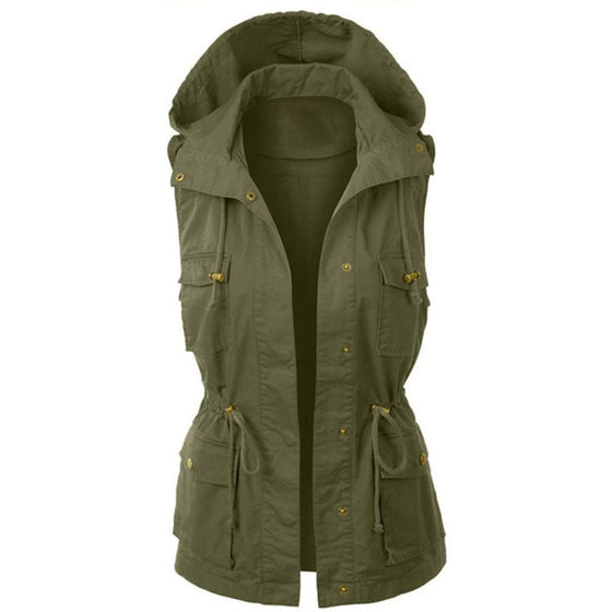 vest drawstring hooded jacket size sleeveless lapel jacket