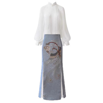 
Chinese style petal collar fashion printed splicing dress