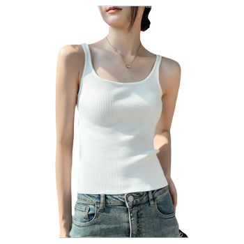 Slim U-neck solid color suspender knitted vest