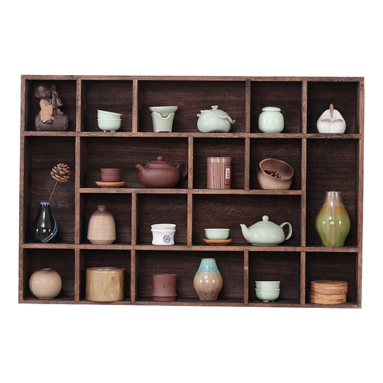 無垢材 ティーカップラック - 日本風ディスプレイシェルフ