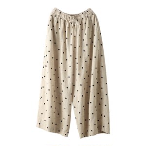 
Yuanyuan Meiyi 100% linen printed polka dot pants wide leg pants with elastic waist slimming loose harem pants linen pants