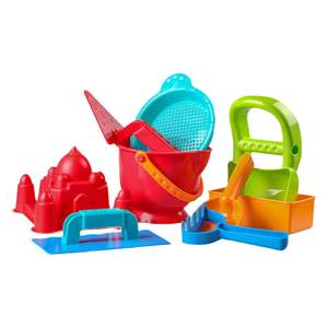 Hape children's beach toy set to play with sand, water digging tools, shovel barrel, small pot, water truck baby