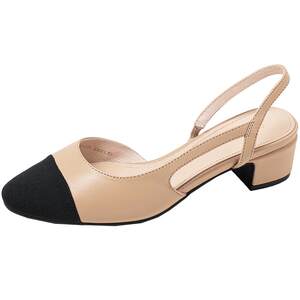
Kangli Xiaoxiangfeng Baotou Sandals for women in summer new thick heel genuine leather spliced ​​round-toe French elegant fashion sandals