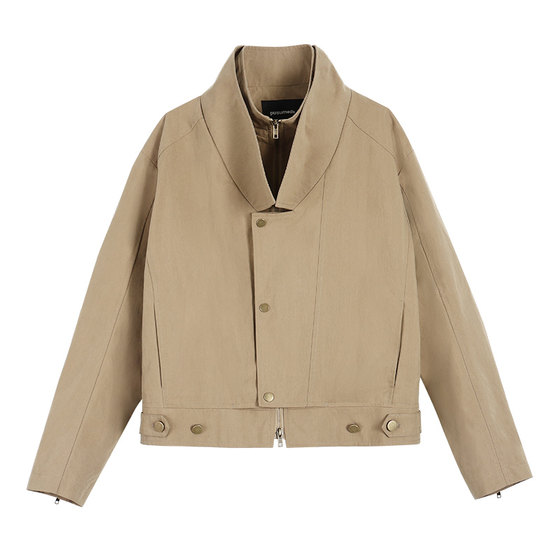 pusumede urban cool feeling fake two-piece short windbreaker jacket women's lapel loose zipper cardigan top