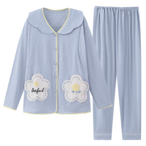 Bringing chest pad cotton confinement service in summer thin postpartum breastfeeding pregnant women pajamas, sweat absorption, spring and autumn feeding set
