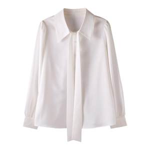 
CHICBLISS satin white shirt for women spring and autumn long sleeve commuting career lantern sleeve bow interview shirt for women