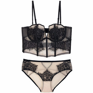 French sexy fish -bone vest -style bras, rabbits, eyelashes lace lace pure desire soft steel ring anti -drooping underwear
