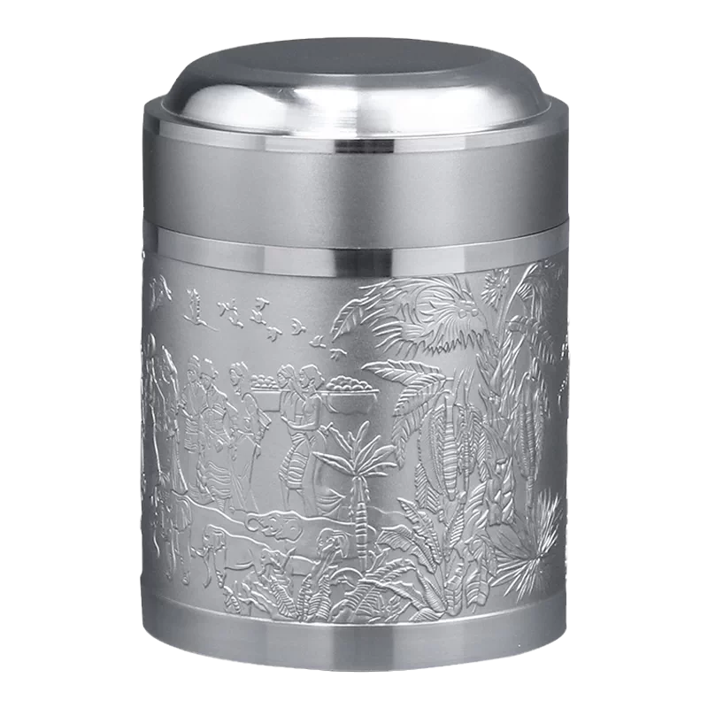 古錫 茶葉罐 蔵六居造 「錫製無紋三耳帯環茶