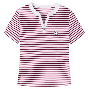 
PSO Brand women's V-neck striped right shoulder slim short-sleeved t-shirt women's casual waist half-sleeved top summer