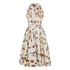 Ching's suit collar chopped sleeve high waist waist temperament dresses retro gentle gentle style big skirt
